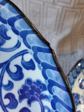 Pair of Andrea by Sadek Blue and White Mum Decorative Plates
