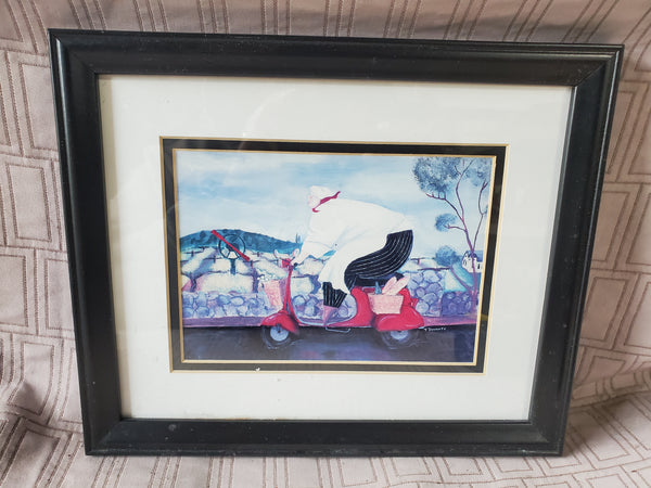 Bakery Chef on Red Scooter Countryside Vineyard Print by T. Doughty