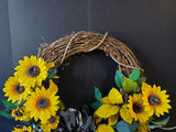 Grapevine and Faux Sunflower Wreath