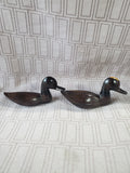 Pair of Carved Dark Wood Duck Figurines