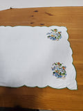 14 Piece White Embroidered Bird and Floral Motif Fabric Placemat and Napkin Set