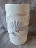 White Ceramic Seashell and Sea Creature Utensil Crock