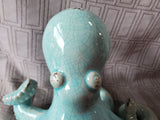 Crackle Glazed Blue Ceramic Octopus Figurine