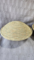 Pair of Hand-Woven African Folk Art Coil Baskets with Lids