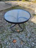 Round Black Metal Frame Side Table w/Glass Top