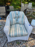 B-Lloyd Loom White Wicker Glider Loveseat, Swivel Chair and Table Set w/Sunbrella Cushions