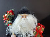 Tabletop Black and White Houndstooth Coat Santa Figurine