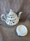 White Ceramic Lace Teapot Tealight Candle Holder