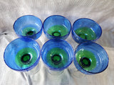 Set of 6 Hand Blown Blue and Green Margarita Glasses