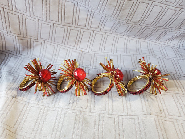 Set of 4 Red Beaded Napkin Rings