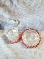 Pair of Clear and Ruby Glass Rimmed Candy Dishes