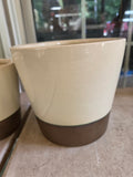 Two Crate & Barrel Glazed Pottery Planters w/Bronze Tone Accents