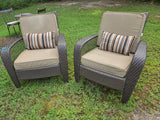 Brown All Weather Wicker Lounge Chair Pair W/Solarium Cushions