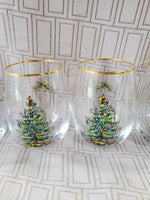 Set of 6 Spode Christmas Tree Stemless Wine Glasses