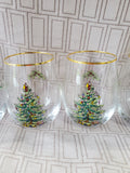 Set of 6 Spode Christmas Tree Stemless Wine Glasses
