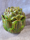 Signed Green Glazed Ceramic Artichoke Condiment Jar with Spoon