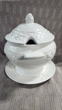 White Ceramic Embossed Fruit Soup Tureen with Saucer