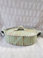 Oblong Glazed Pottery Covered Dish