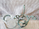 Heavy Clear Glass Vase with Metal Leaf Stand