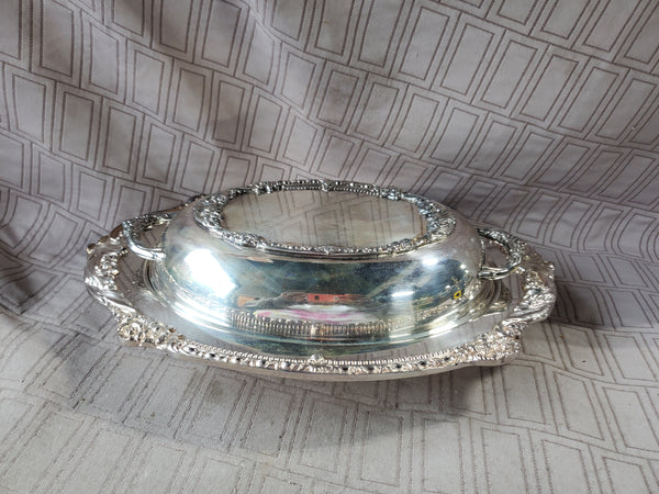 Silverplate Vegetable Serving Dish with Divided Glass Dish Insert
