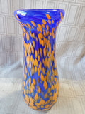 Signed Handblown Blue and Orange Glass Vase by Jeb