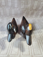 Pair of Carved Dark Wood Duck Figurines