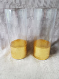 Pair of Clear Glass Gold Toned Dipped Honeycomb Base Candle Holders