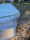 B-Lloyd Loom White Wicker Glider Loveseat, Swivel Chair and Table Set w/Sunbrella Cushions