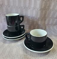 8 Piece Black and White Ceramic Coffee Mug and Saucer Set