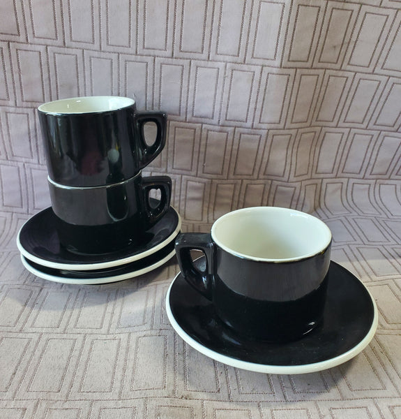 8 Piece Black and White Ceramic Coffee Mug and Saucer Set