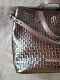 Dooney & Bourke Brown Leather Basket Weave Tote with Matching Wristlet