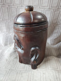 Hand Carved Wooden Face Jar