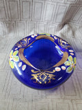Hand Painted Blue Glass Ashtray