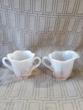 3 Piece Pink Glass Creamer and Sugar with Serving Tray Set