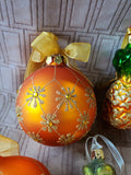 Lot of Hand Blown Orange Toned Glass Ornaments