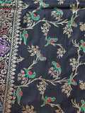 Black and Gold Toned Floral and Bird Motif Table Runner