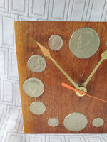 Wood Block Silver Coin Clock WORKS