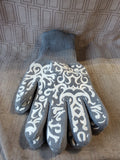 Pair of Temp-Tations by Tara Gray and White Damask Oven Mitts—Size Large