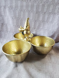 Autumn Gnome Gold Tone 3 Bowl Serving Dish