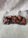 Asian Inspired Carved Wood Diety and Dragon Figurine with Stand