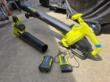 Ryobi 40v  Blower and Leaf Mulcher-Vac w/Three Batteries and a Charger (vac is missing the bag)