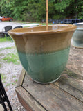 Large Glazed Green/Tan Terracotta Planter w/dirt