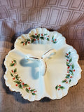 Porcelain Ware 3 Section Holly Yuletide Bon Bon Dish