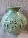 Green Crackle Glazed Ceramic Reticulated Vase