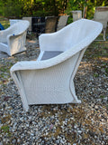 B-Lloyd Loom White Wicker Glider Loveseat, Swivel Chair and Table Set w/Sunbrella Cushions