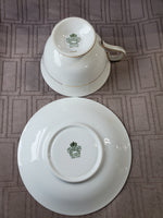 Aynsley Fine Bone China Dark Green and White Rose Teacup and Saucer Set