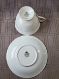 Aynsley Fine Bone China Dark Green and White Rose Teacup and Saucer Set
