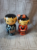 Ceramic Kokeshi Doll Man and Woman Salt and Pepper Shakers
