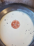 Vintage Asian Inspired Blue and White Porcelain Plate with Pewter Rim