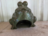 Vintage Green Glazed Terracotta Frog Yard Ornament or Toad House